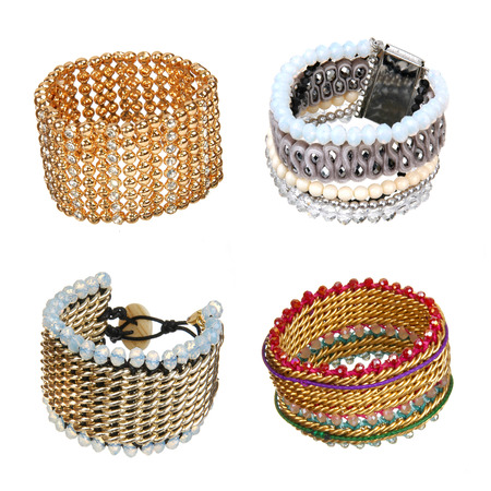 golden bracelet isolated on whiteの写真素材