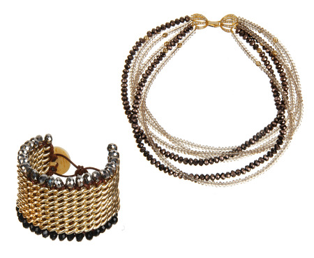 pretty necklace and bracelet isolated on whiteの写真素材