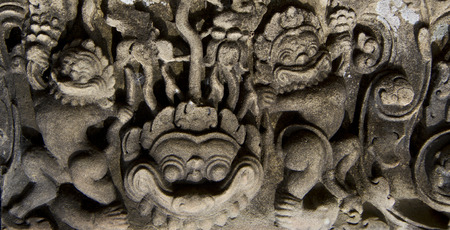 close up of bas-relief in Angkor Watの写真素材