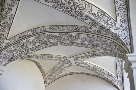 Vaulted painted ceiling in museum of Oaxaca, Mexicoの写真素材