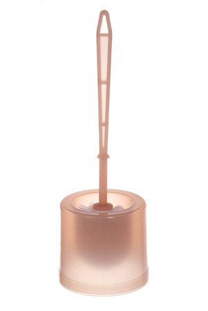 Plastic toilet brush isolated on whiteの写真素材