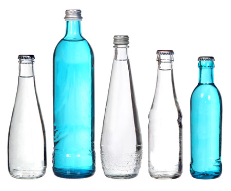 collection of glass bottles isolated on white の写真素材