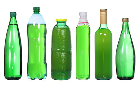 set of green bottles isolated on white の写真素材
