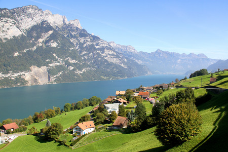 Beutiful lake Walensee in the Swiss Alps, Switzerlandの写真素材