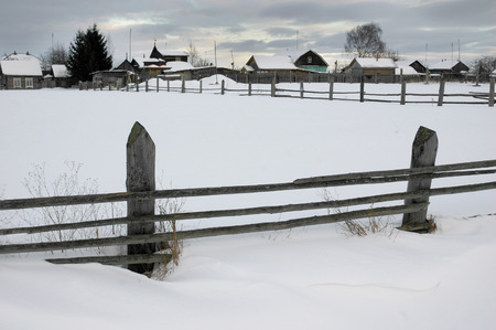 Winter in the Russian villageの写真素材