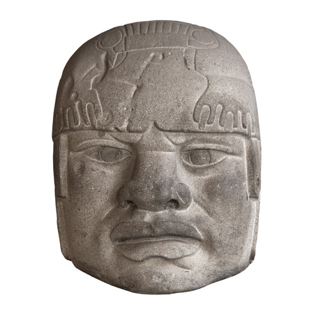 Stone Olmec head isolated on whiteの写真素材