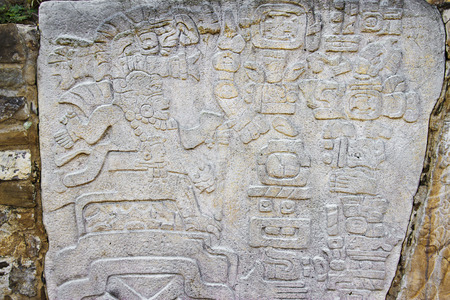 Carved stone of the ruins of Monte Alban in Oaxaca, Mexicoの写真素材