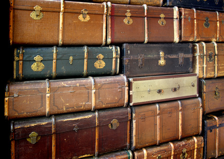 large stack of vintage suitcasesの写真素材