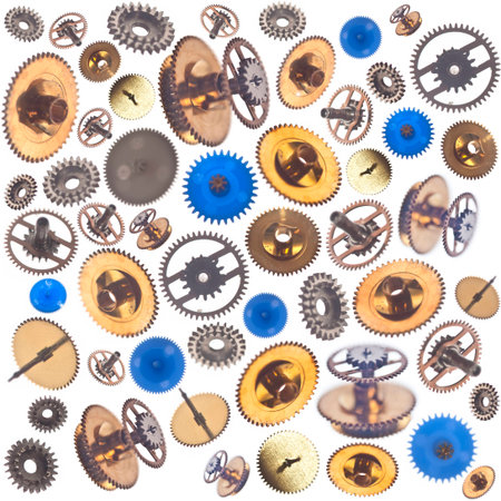 Seamless background with gearweels isolated on whiteの写真素材