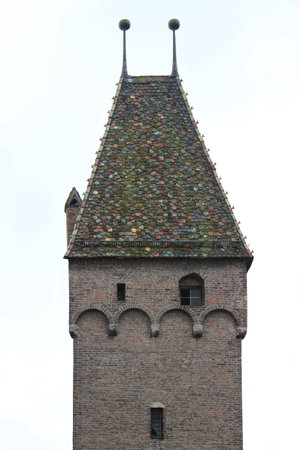 beautiful tile roof of an old churge in Germanyの写真素材