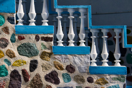close up of bright colourful concrete stairsの写真素材