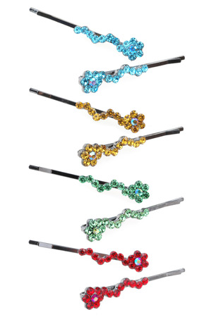 set of colourful hairpins on a whiteの写真素材