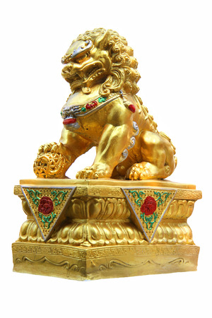 Chinese guardian lion isolated on whiteの写真素材