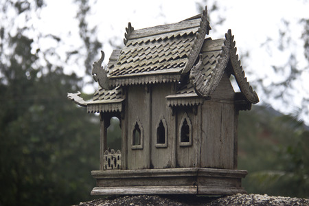 old broken spirit house in thailandの写真素材
