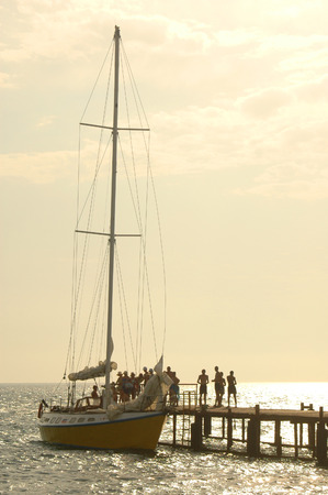 beautiful sea view on pier and boatの写真素材
