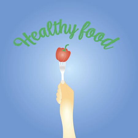 healthy eating concept. sweet pepper on a fork. vector illustrationのイラスト素材