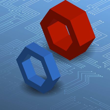 Isometric blockchain technology concept. Network, bitcoin trading, global cryptocurrency blockchain...