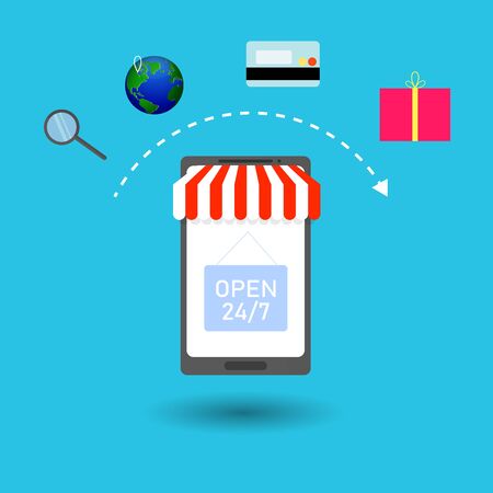 Flat modern vector illustration concept of online shopping web storeのイラスト素材