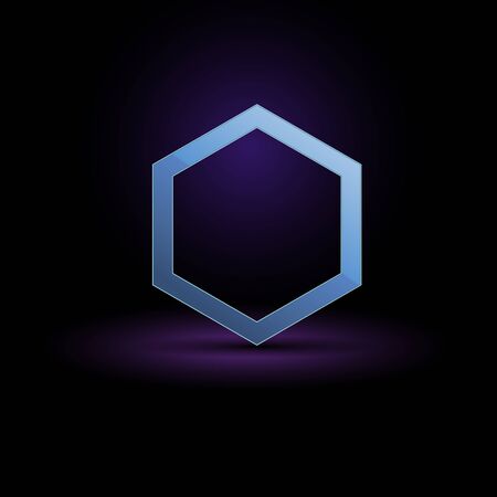 Vector realistic 3d hexagon with neon parts on darkのイラスト素材