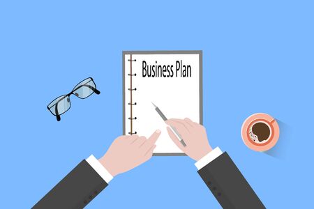 Vector. Mock Up. Black clipboard with a white blank sheet of paper and ballpoint pen. Top view.のイラスト素材