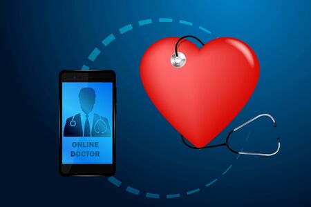 Doctor online medical app mobile applications. Digital healthcare medicine diagnosis concept banner. Human stethoscope smartphone low poly geometric innovation technology vector illustrationのイラスト素材