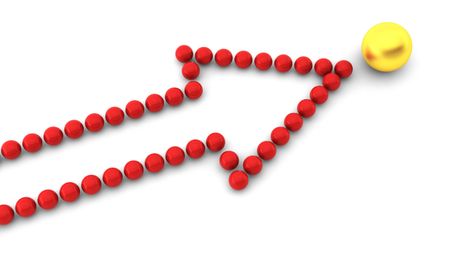 3d render of red arrow and gold ballの写真素材