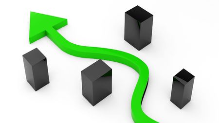 3d render of green arrow moving throughの写真素材