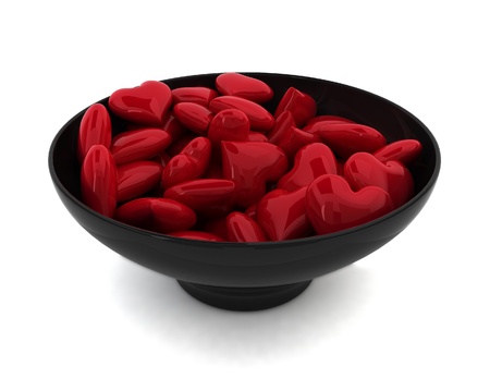 Hearts in bowl. 3d illustration on white background の写真素材