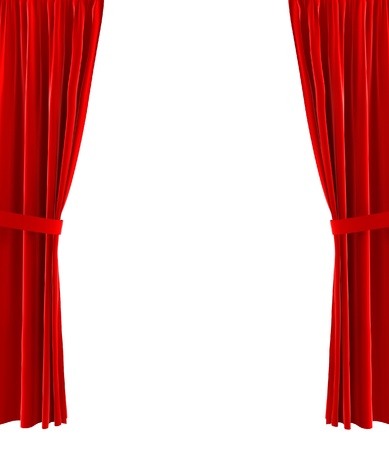 Red curtains. 3d illustration on white background の写真素材
