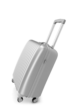 Silver suitcase. 3d illustration isolated on white backgroundの写真素材