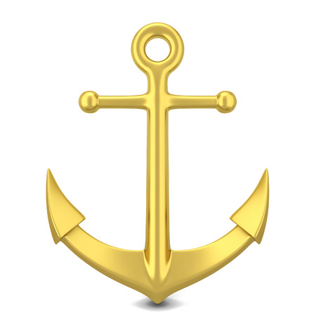 Golden anchor. 3d illustration isolated on white backgroundの写真素材