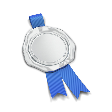 Blank wax seal with ribbon. 3d illustration isolated on white backgroundの写真素材