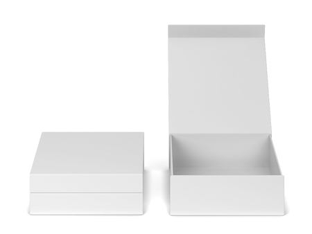 Blank box package. 3d illustration isolated on white backgroundの写真素材