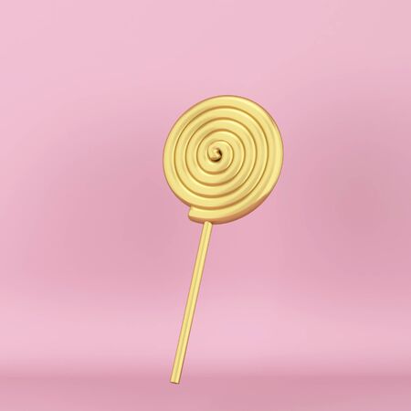 Lollipop candy on a stick. 3d illustration on pink backgroundの写真素材