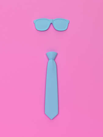 Clean silk necktie and glasses. 3d illustration. Minimal concept