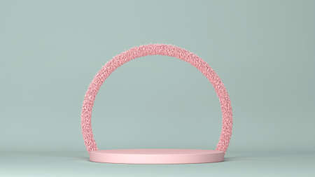 Round podium with fluffy arch. Minimal scene. 3d illustration