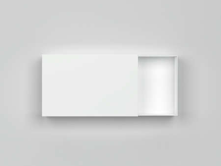 Opened slide box mockup. 3d illustration on gray background