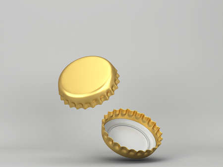 Bottle cap mockup. 3d illustration on gray backgroundの写真素材