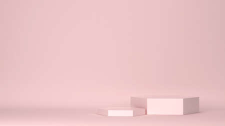 Hexagonal podiums. 3d illustration. Minimal conceptの写真素材