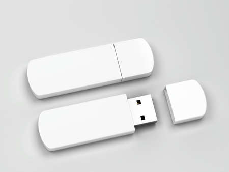 Blank usb flash drive mockup. 3d illustration on gray background