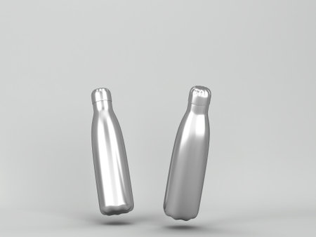Insulated bottle mockup. 3d illustration on gray backgroundの写真素材