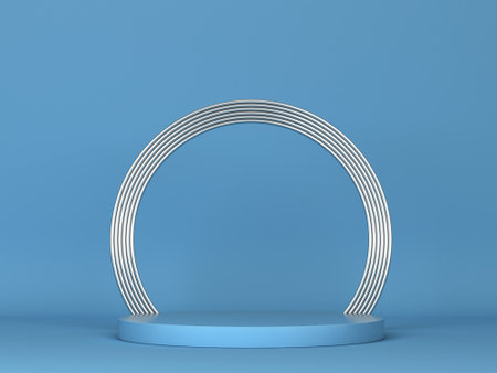 Abstract podium stage with circle shapes as a showcase for product design. Minimal scene. 3d illustrationの写真素材