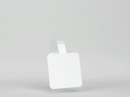 Blank wobbler mockup. 3d illustration on gray backgroundの写真素材