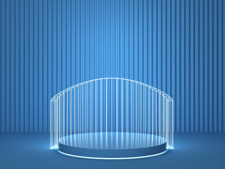 Abstract display stand with light shape as a showcase for product design. Minimal scene. 3d illustrationの写真素材
