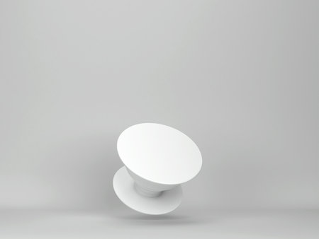 Blank phone pop socket mockup. 3d illustration on gray backgroundの写真素材