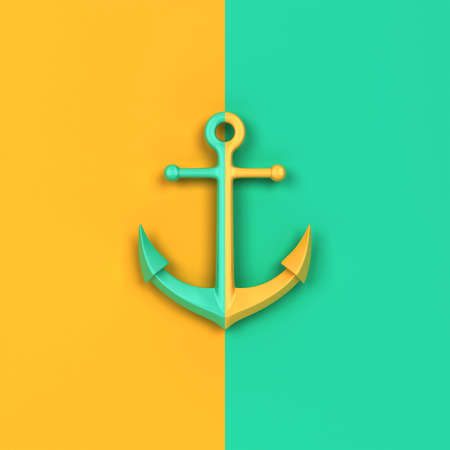 Ship anchor symbol divided in two colors. 3d illustration. Minimal concept