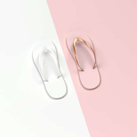 Modern flip flop summer shoes divided in two colors. 3d illustration. Minimal conceptの写真素材