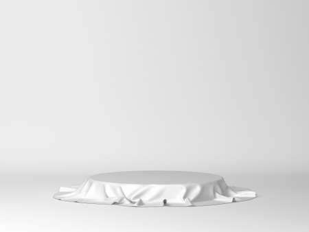 Cylinder covered with piece of cloth. Minimal scene. 3d illustration. Showcase for your productsの写真素材