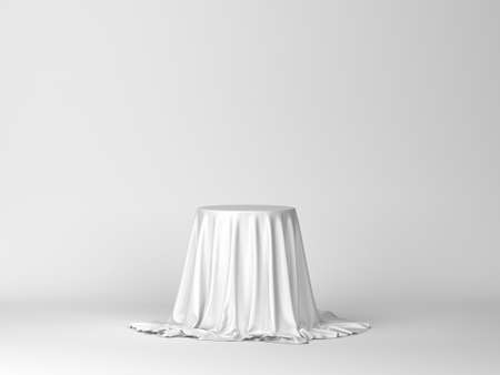 Cylinder covered with piece of cloth. Minimal scene. 3d illustration. Showcase for your products