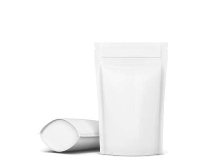 Blank zipper package mockup. 3d illustration isolated on white backgroundの写真素材